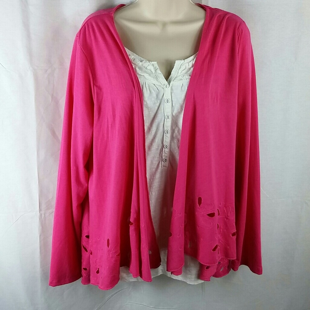 Pink knit cardigan cutout design open front
